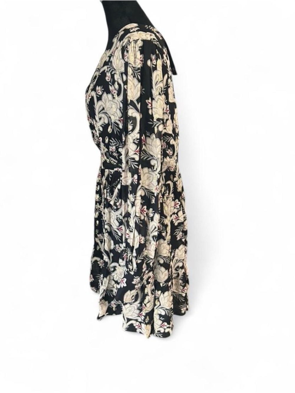 White House Black Market Floral Wrap Mini Dress Size 12 NWT Black Gold V-Neck - Picture 3 of 8
